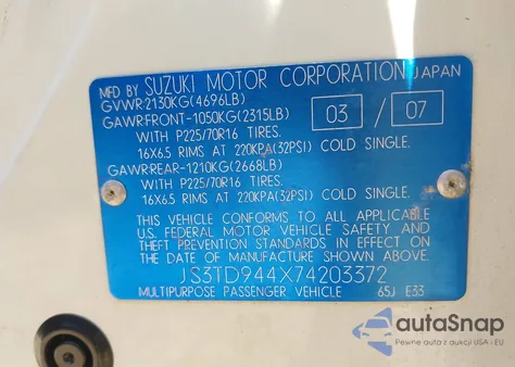 2007 Suzuki Grand Vitara Xsport from USA, damaged, VIN JS3TD944X74203372